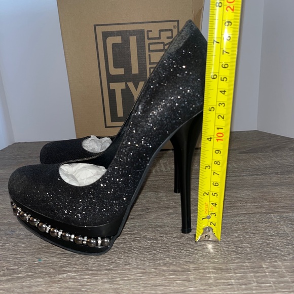 City Snappers Black Glitter High Heels Women’s Size 7.5 - Picture 16 of 16